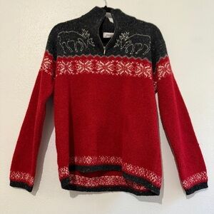 Jones New York Red & Gray Sweater with Reindeer Pattern. Sz M.